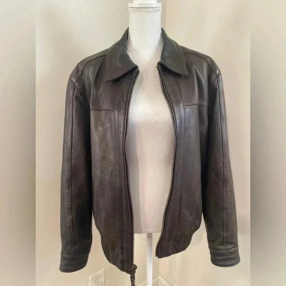 MARC NEW YORK Brown Leather Bomber Jacket Size Large - Picture 8 of 9